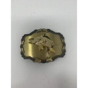 Vintage Raintree Bass Fish Belt Buckle Jewelry Inc Gold Brass Metal